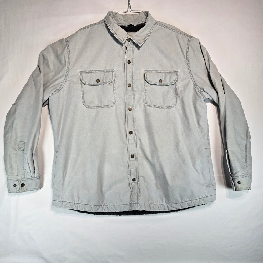 LL Bean Mens XL Traditional Fit Sherpa Lined Canvas Shirt Jacket Gray 294151